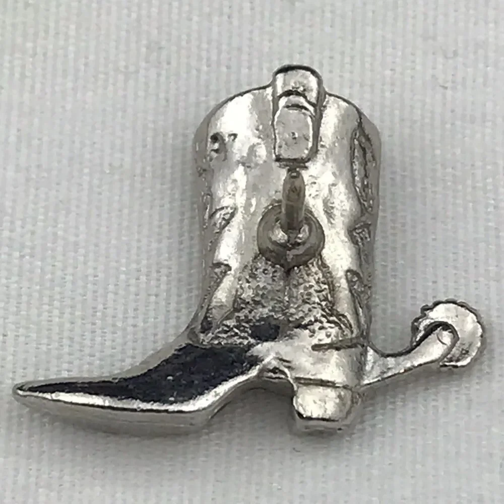 Boot With Spur Vintage Pin Brooch Silver Tone Black Enamel With Spur Cowboy West